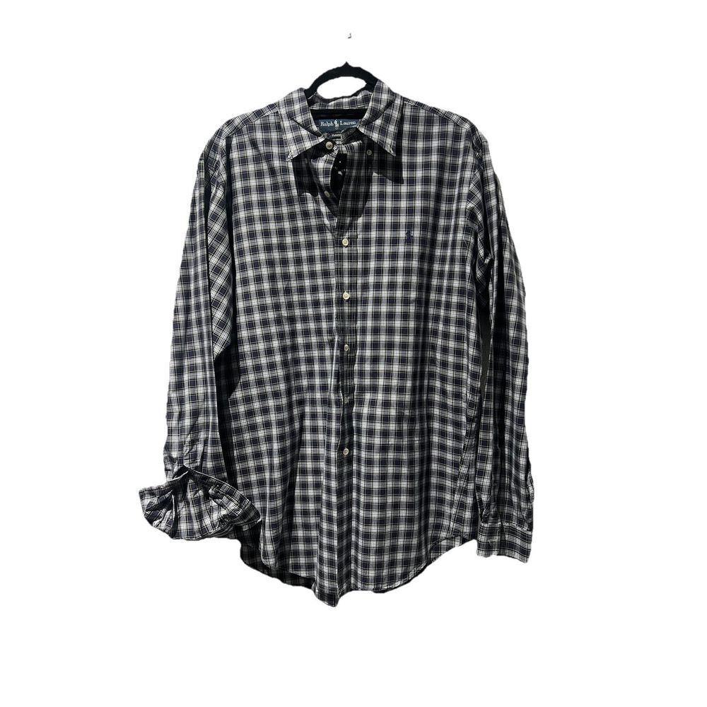 Polo Ralph Lauren Long Sleeve Shirt Green Navy Plaid Classic Gingham Size Large